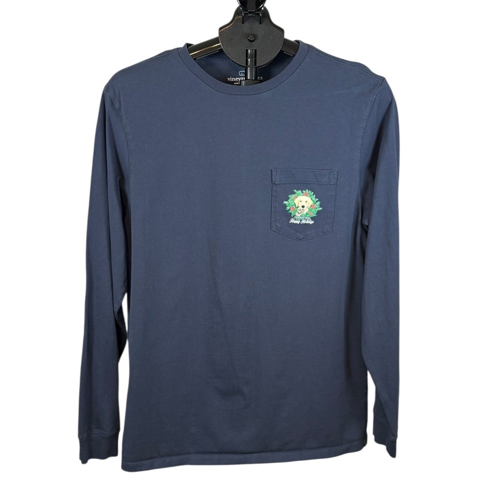 Vineyard‎ Vines  Small Navy Long Sleeve Happy Holidays Golden Retriever Shirt
